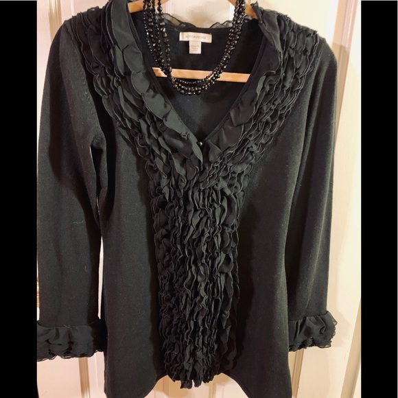 Boston Proper Black Ruffled Front/cuffs Sweater xs - Picture 2 of 8